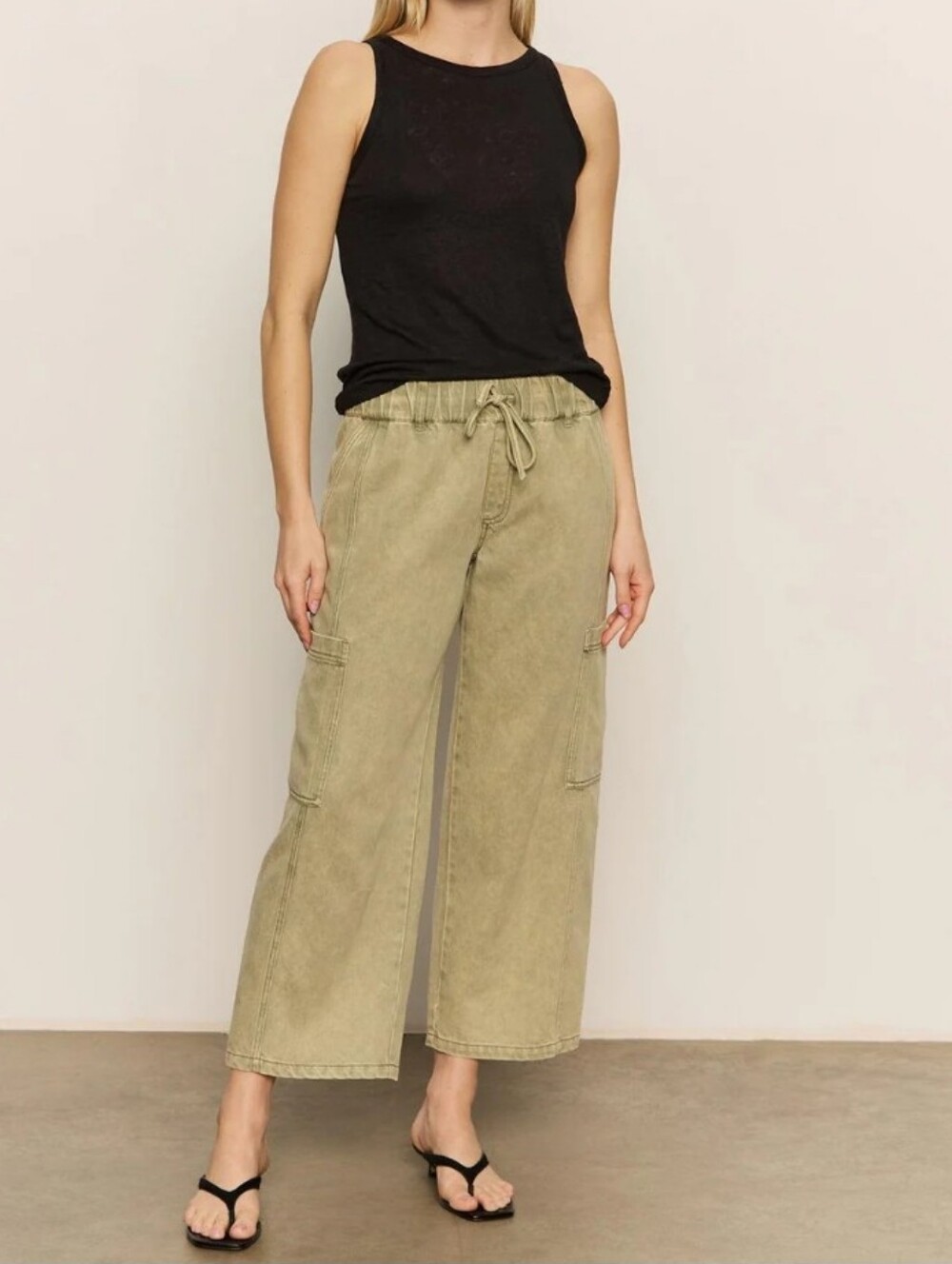 Sanctuary Area Cargo Utility Pants Small Wide Leg Cropped Relaxed Olive Green